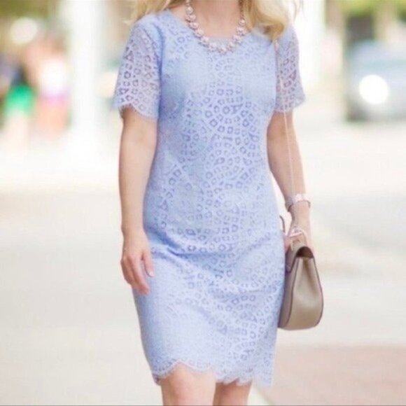 Ann Taylor Lace Shift Dress with Scalloped Edges Periwinkle Blue 10 Medium - Picture 1 of 10